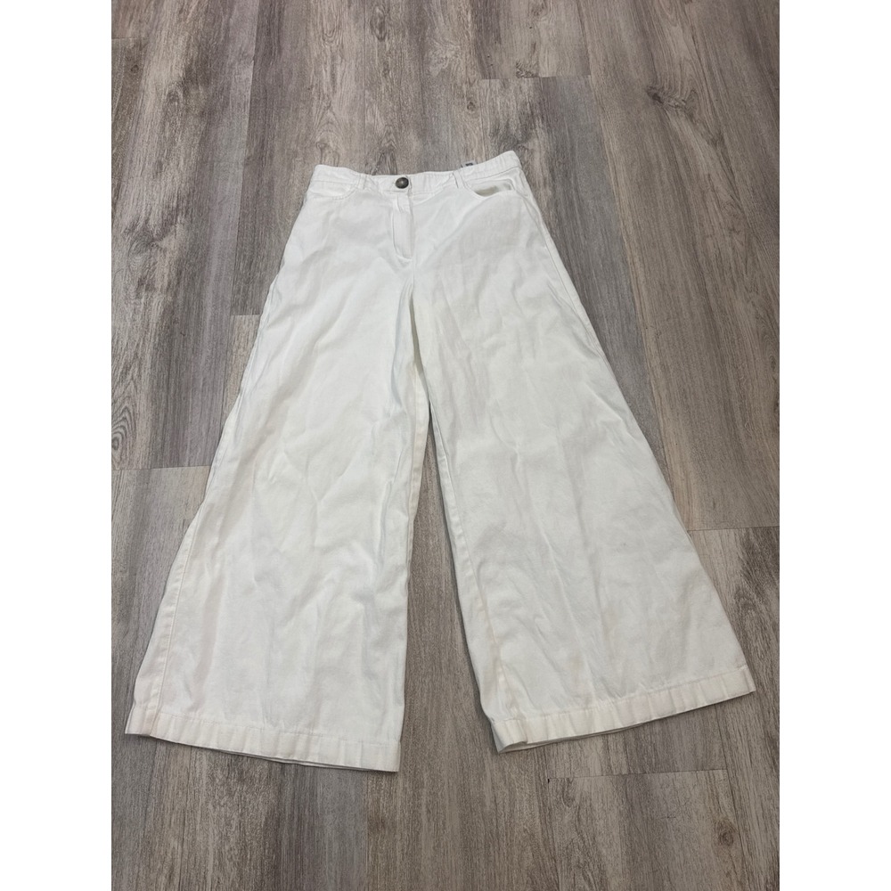 Zara Womens White Cotton Linen Blend Wide Leg High Rise Pants Size M 28